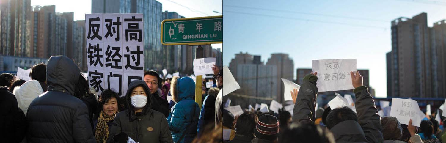 Beijing residents protest against high-speed railway construction. Photo: Jim Xue
