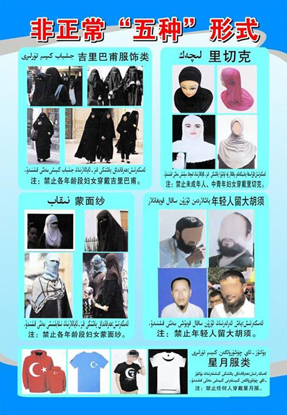 Ban on beards and burkas in Karamay: The five so-called ‘five abnormal styles’ that were prohibited Source: thatsmag.com