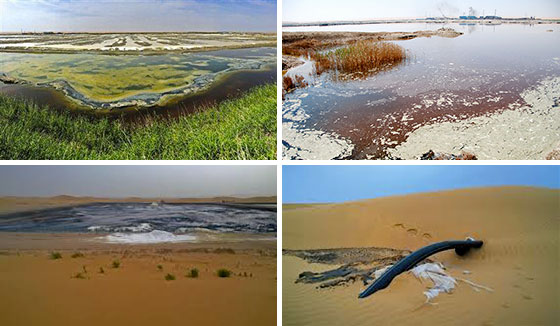 Pollution of the Tengger Desert Photo: [Clockwise from top left] People’s Daily; Bert van Dijk/Flickr; wzaobao.com; and chinadialogue.net