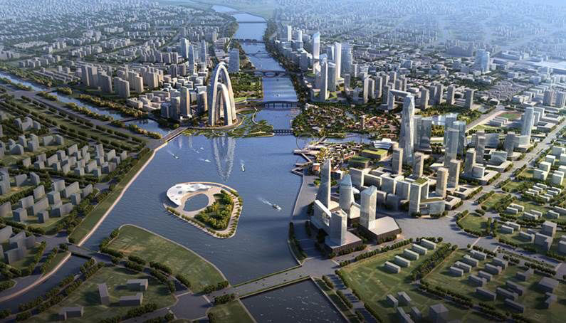 The ‘Tongzhou New City’ 通州新城 is not a city as such but a new ‘town development’. It will rise from some fifty square kilometres of land by the historic canal; these images come from the Tongzhou city website Source: image.baidu.com